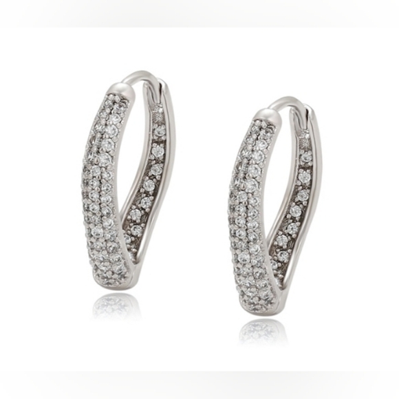 Elegant Curved Pave Crystal Hoop Earrings - Picture 3 of 3